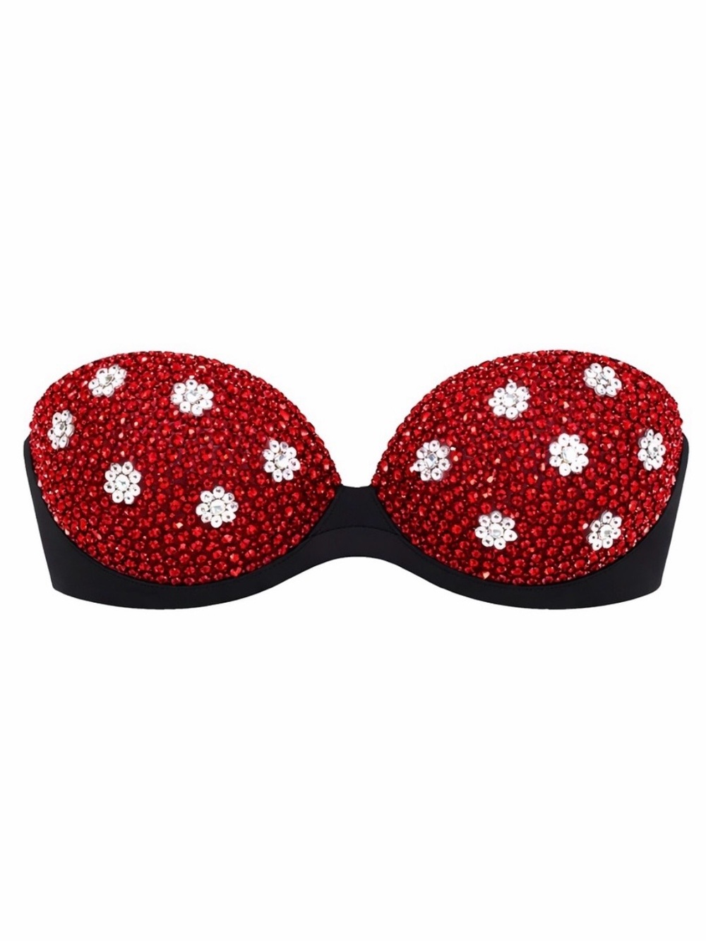 32A Siam Red & White Crystal Daisy Design Rhinestone Glam Bling Bra Top New
